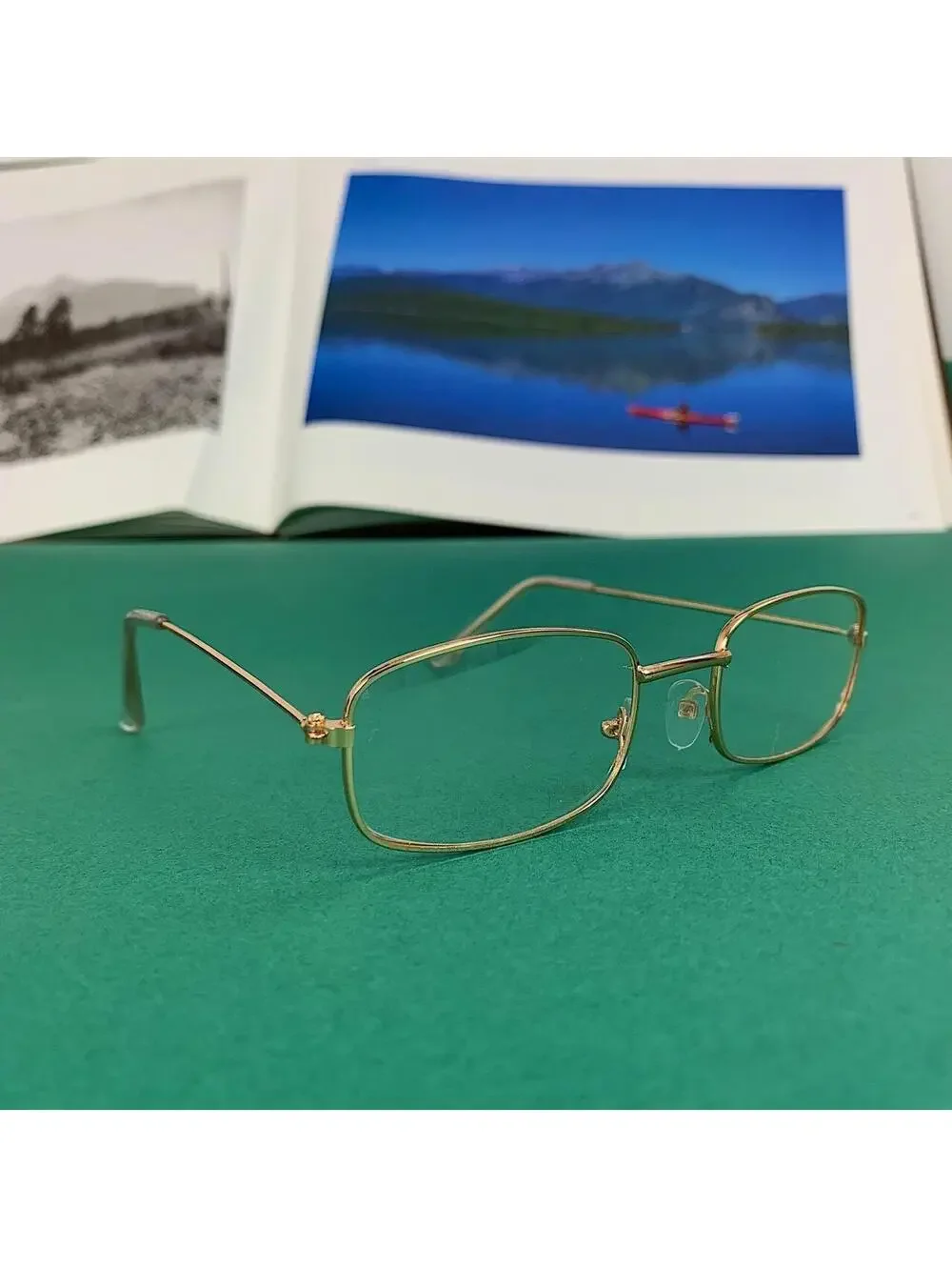 Vintage 2000s style unique Slim Gold Trim Clear Lenses Glasses. Glasses are